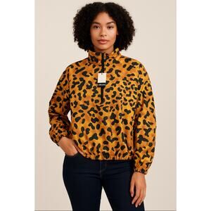 La Bijou Windbreaker Jacket Womens Medium Leopard Print Pullover Lightweight NWT